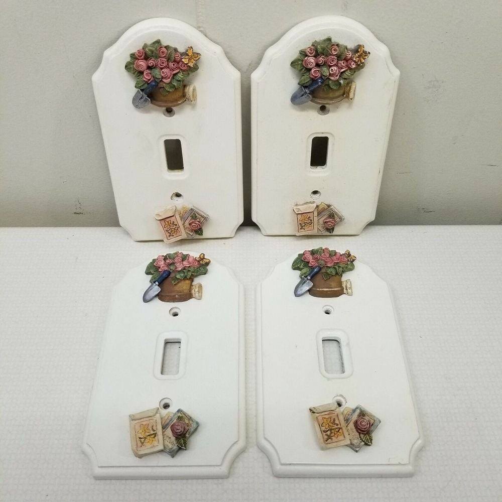 4 Vintage Light Switch‎ Wood Plate Cover Floral Gardening Trowel Decoration 3D